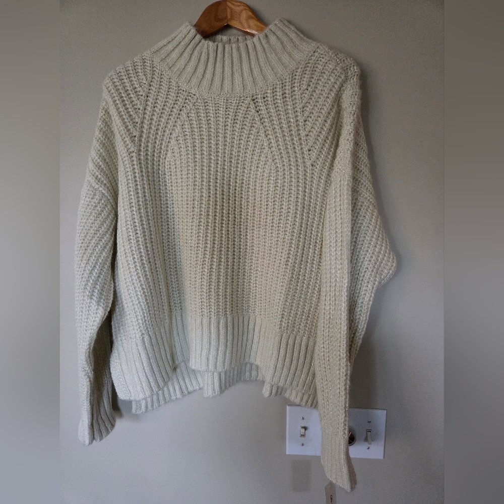 New Ivory Cream Mock Neck Sweater Metallic Sparkle L On 34th St